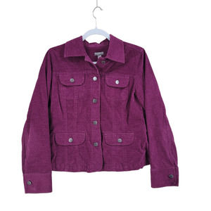 J. Jill Women's Size XS Jacket Purple Cropped Pockets Long Sleeve Snap Button